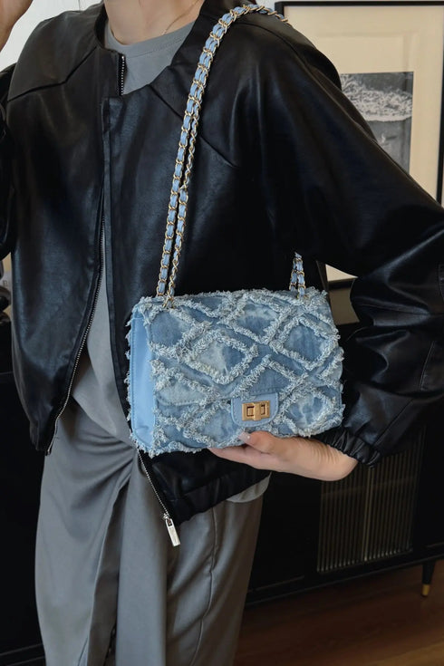 'Kehlani' Textured Denim Crossbody Bag - Celes Fashion